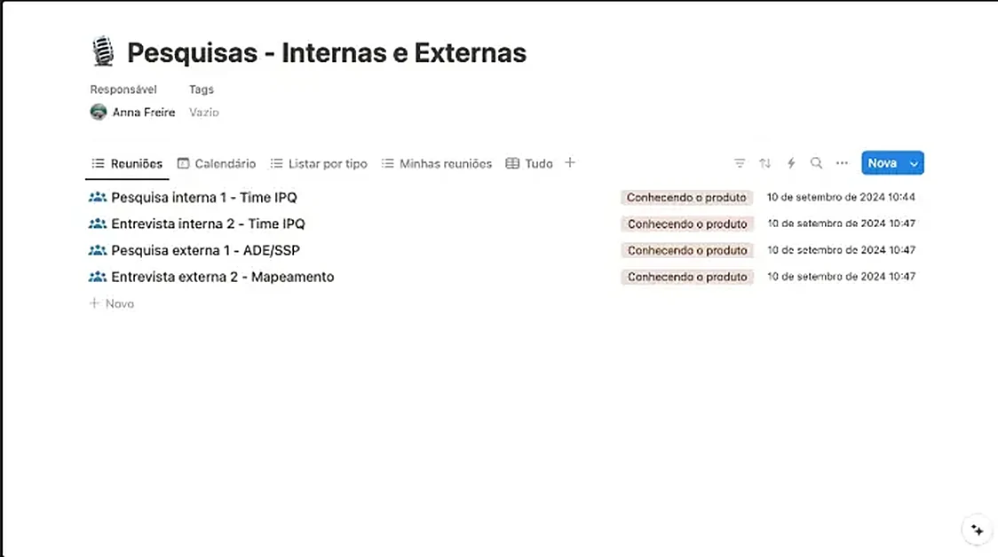 Base de pesquisas internas e externas do projeto